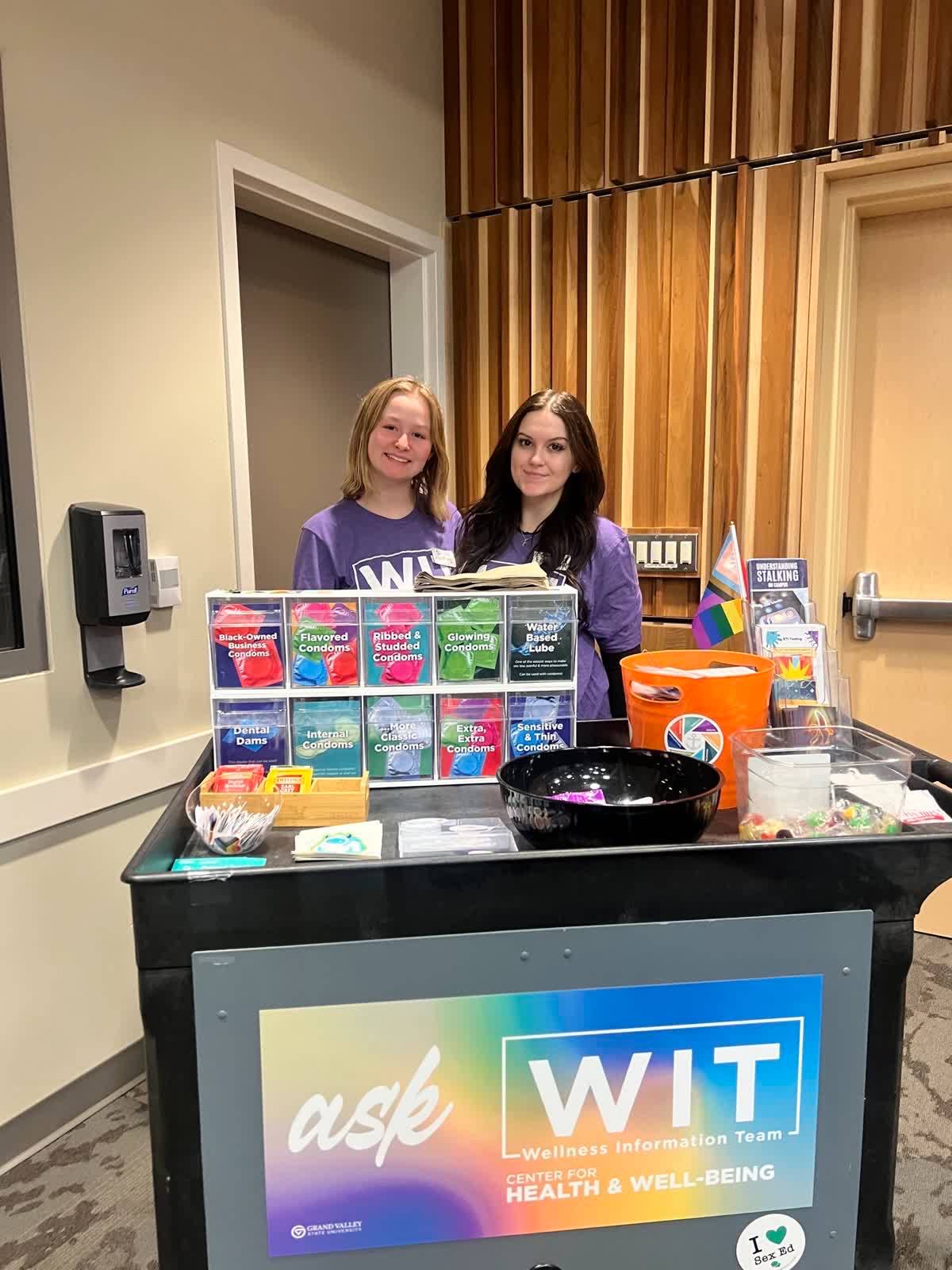 Image of two WIT Peer Educators tabling at sex ed week